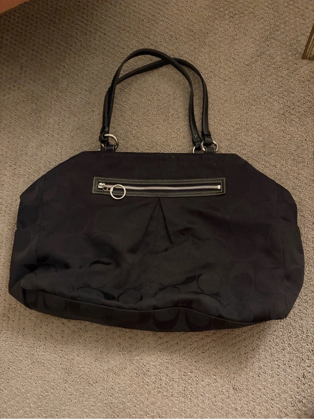 Coach Black Signature Nylon Tote with Front Zip Pocket